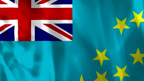 Waving flag of Tuvalu featuring the Union Jack and yellow stars on a blue b.. Video stock 343583898