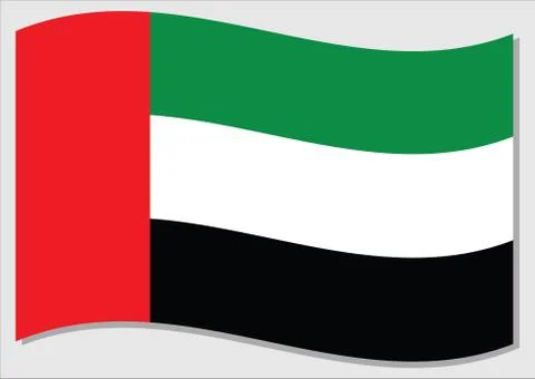 Waving flag of UAE vector graphic. Waving Emirati flag illustration. UAE coun Ilustración de archivo
