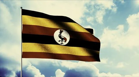 Waving flag of Uganda, seamless loop. Motion. Contrasting animation with a Ilustración de archivo