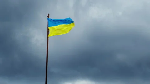 Waving flag of Ukraine on the background of the sky. 4K slow motion high quality Video stock 178556072