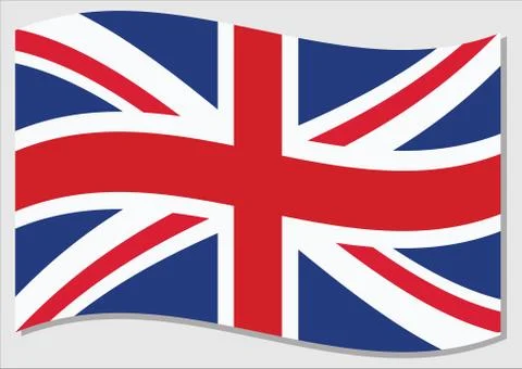 Waving flag of United Kingdom vector graphic. Waving British flag illustratio Stock Illustration