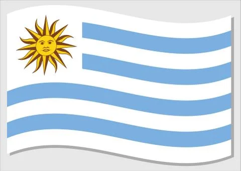 Waving flag of Uruguay vector graphic. Waving Uruguayan flag illustration. Ur Stock Illustration