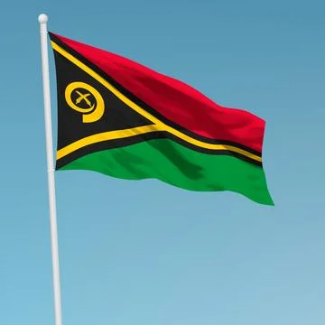 Waving flag of Vanuatu on flagpole. Template for independence day イラスト素材