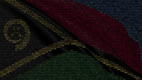 Waving flag of Vanuatu made of text symbols on a computer screen. Conceptual 3D Stockillustratie