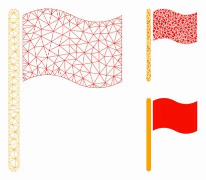 Waving Flag Vector Mesh Carcass Model and Triangle Mosaic Icon Stock Illustration