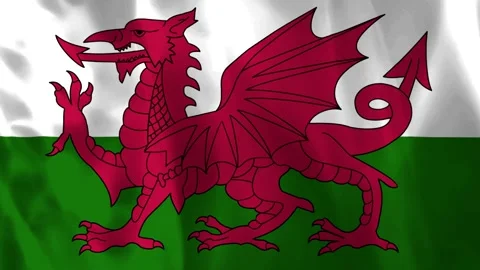 Waving flag of Wales featuring the red dragon symbol on a white and green h.. Vídeo Stock 343583947