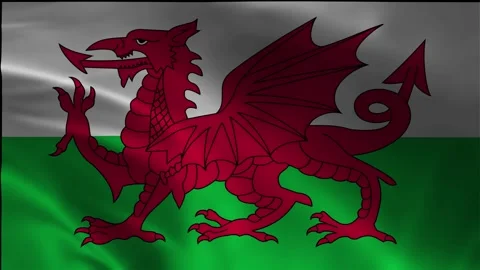 Waving Flag of Wales Red Dragon National Symbol Stock Footage 340030134