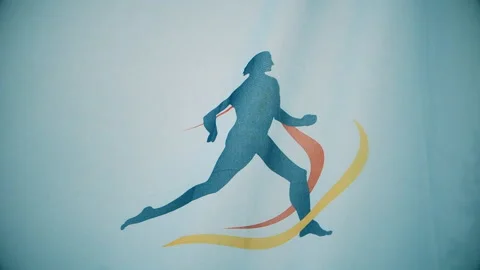 Waving flag in the wind, the image of a running man Stock Footage 109243817