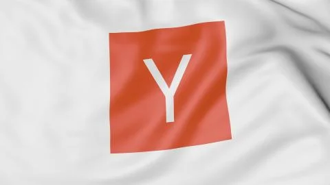 Waving flag with Y Combinator logo. Editorial 3D rendering Foto stock