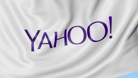 Waving flag with Yahoo logo, seamless loop. Editorial 4K clip Stock Footage