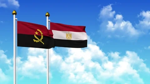 Waving flags of ANGOLA and EGYPT on pole included with alpha channel Stock Footage 322510482