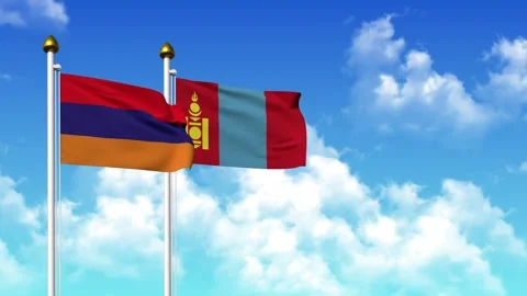 Waving flags of ARMENIA and MONGOLIA on pole included with alpha Stock Footage 328166842