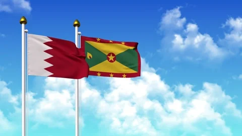 Waving flags of BAHRAIN and GRENADA on pole included with alpha Stock Footage 333670391