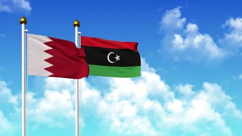 Waving flags of BAHRAIN and LIBYA on pole included with alpha Stock Footage 333671908