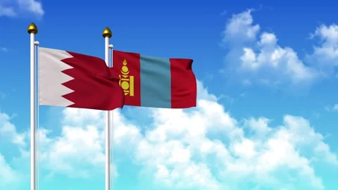 Waving flags of BAHRAIN and MONGOLIA on pole included with alpha Stock Footage 333672591
