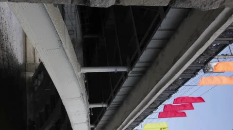 Waving flags on the bridge (vertical) Stock Footage 5317183