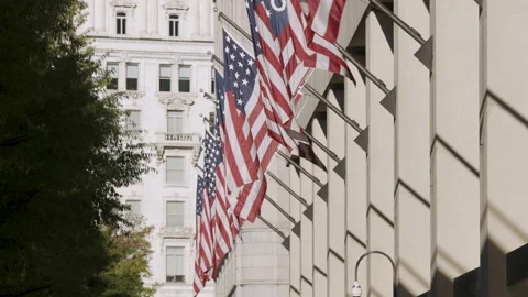 Waving Flags on Building in Washington, D.C. Video stock 319675797