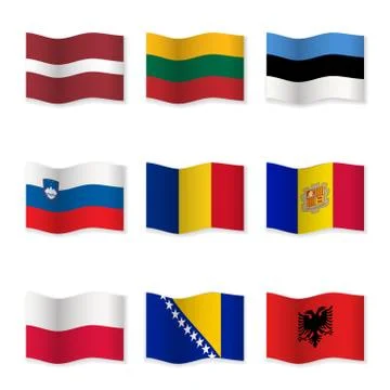 Waving flags of different countries Stock Illustration