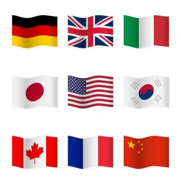 Waving flags of different countries. Stock Illustration