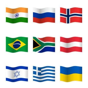 Waving flags of different countries. Stock Illustration
