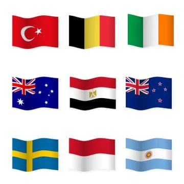 Waving flags of different countries. Stock Illustration