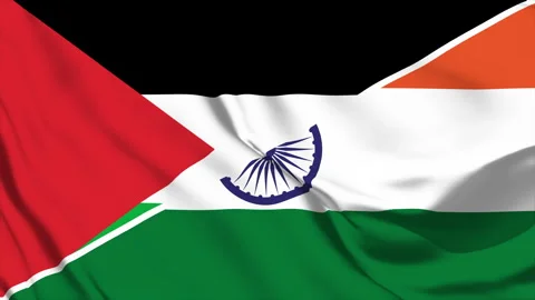 Waving flags of Palestine and India in seamless motion loop Stock Footage 328344324