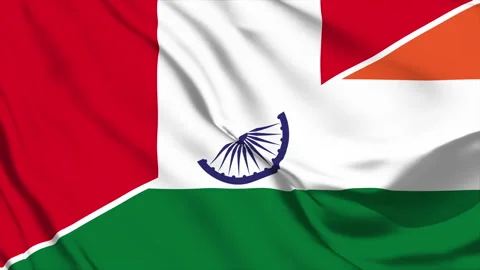 Waving flags of Peru and India in seamless motion loop Stock Footage 328344371