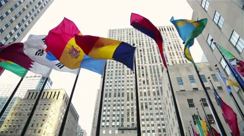 Waving Flags at Rockefeller Center, New York Stock Footage 24378163