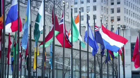 Waving Flags at Rockefeller Center, New York Stock Footage 26057409