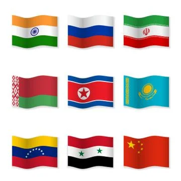 Waving flags of Russian ally countries Stock Illustration