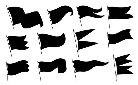 Waving flags. Set of black flags template on white background. National flags Stock Illustration