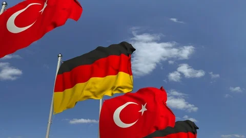 Waving flags of Turkey and Germany, loopable 3D animation Video stock 111041356