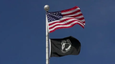 Waving flags, US and POW Video stock 41608103