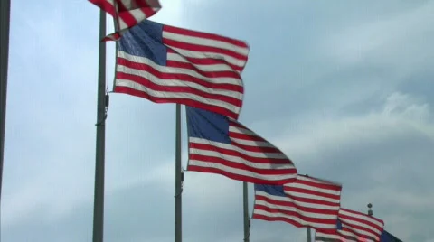Waving Flags at the Washington Monument Stock Footage 157464