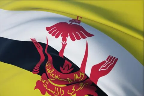 Waving flags of the world - flag of Brunei. Closeup view, 3D illustration. Stock-Illustration