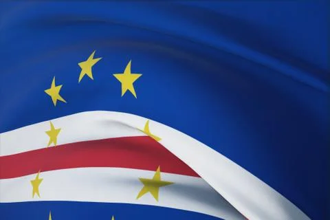 Waving flags of the world - flag of Cape Verde. Closeup view, 3D illustration. Stock-Illustration
