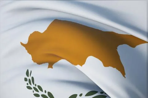 Waving flags of the world - flag of Cyprus. Closeup view, 3D illustration. Ilustração Stock