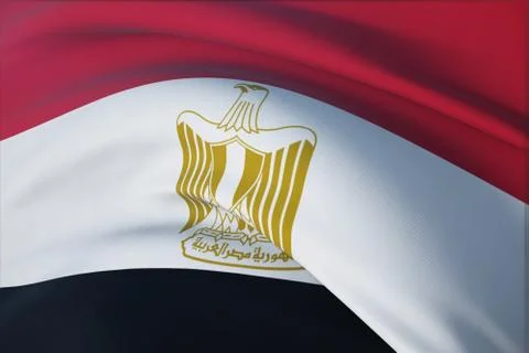 Waving flags of the world - flag of Egypt. Closeup view, 3D illustration. 스톡 일러스트
