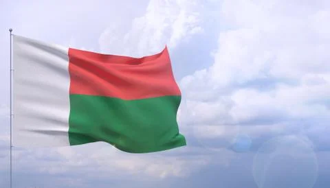 Waving flags of the world - flag of Madagascar. 3D illustration. 스톡 일러스트