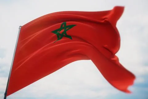 Waving flags of the world - flag of Morocco. Waved highly detailed close-up 3D Stock-Illustration