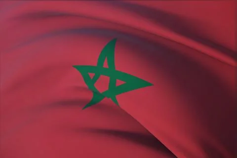 Waving flags of the world - flag of Morocco. Waved highly detailed close-up 3D Ilustração Stock