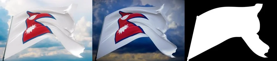 Waving flags of the world - flag of Nepal. Set of 2 flags and alpha matte image Stock-Illustration