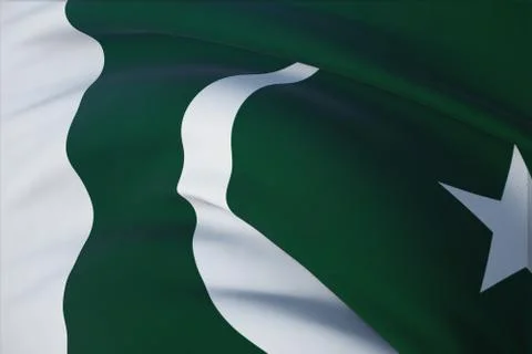 Waving flags of the world - flag of Pakistan. Closeup view, 3D illustration. Illustrazione stock