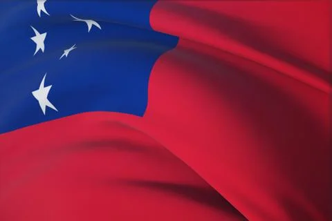 Waving flags of the world - flag of Samoa. Closeup view, 3D illustration. Illustrazione stock