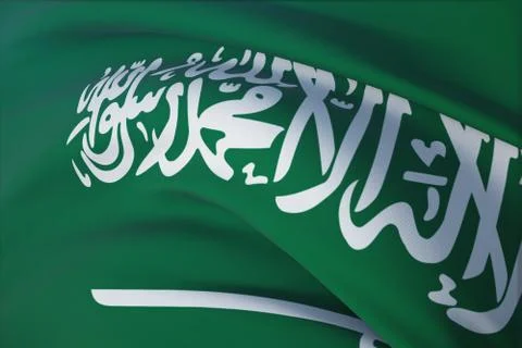 Waving flags of the world - flag of Saudi Arabia. Closeup view, 3D illustration. Stock-Illustration