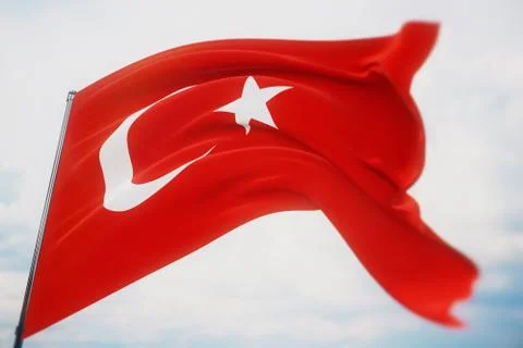 Waving flags of the world - flag of Turkey. Shot with a shallow depth of field 스톡 일러스트