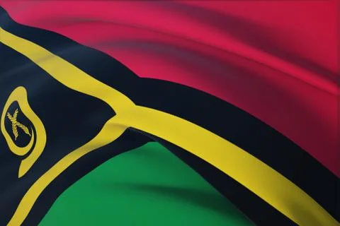 Waving flags of the world - flag of Vanuatu. Closeup view, 3D illustration. Illustrazione stock