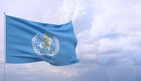 Waving flags of the world - flag of The World Health Organization WHO. 3D Stock-Illustration