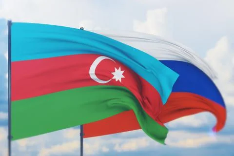 Waving flags of the world - Russian flag and flag of Azerbaijan. Closeup view Stock-Illustration