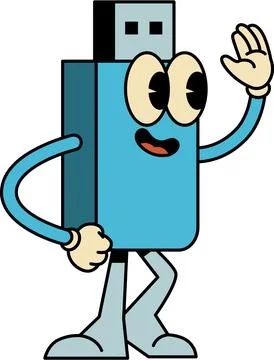 Waving Flashdrive Character Digital Data Storage and Transfer Mascot Stock Illustration
